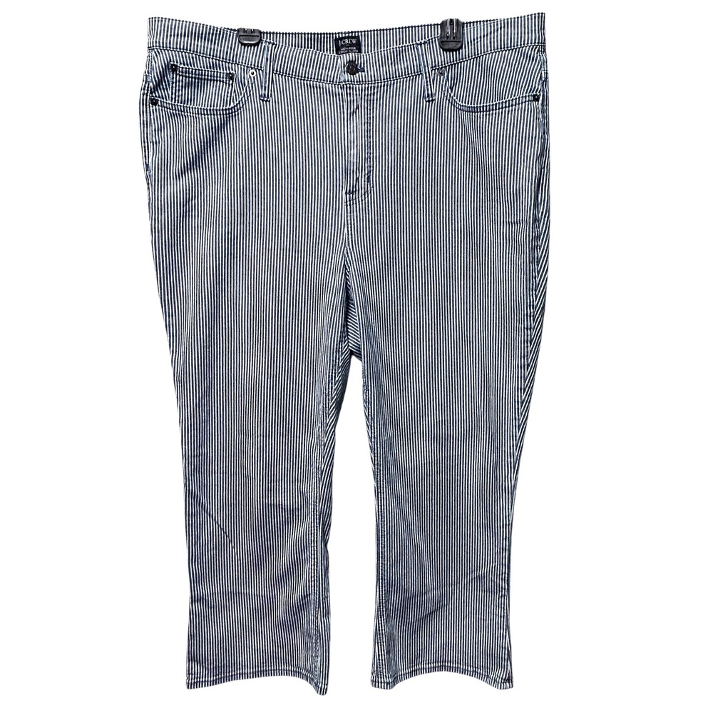 J.Crew High Rise Crop Flare Pants Striped Blue White Women Size 35 Stretch Jeans